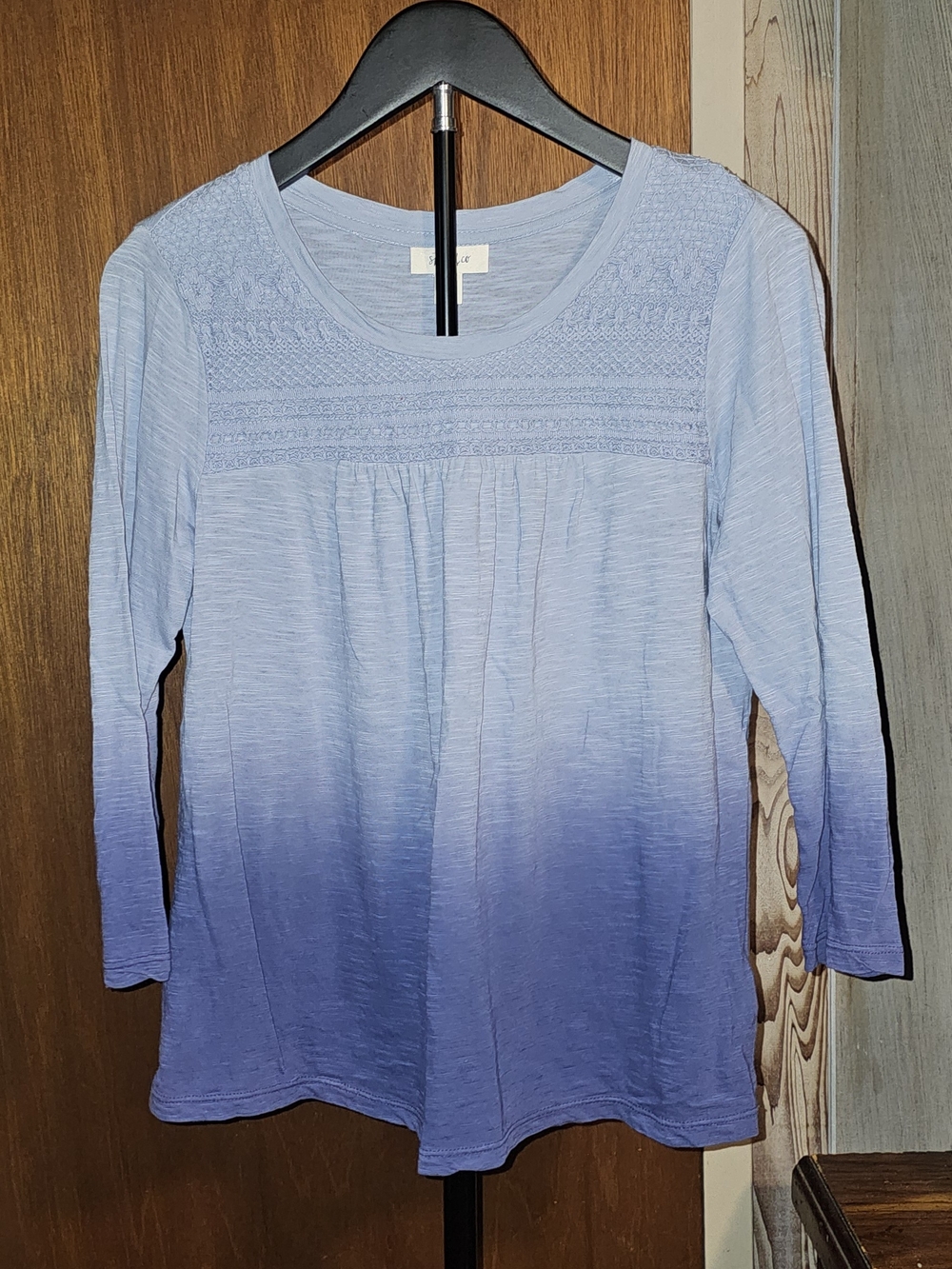 Style & Co. Blue Ombre Long-Sleeve Peasant Petite Top